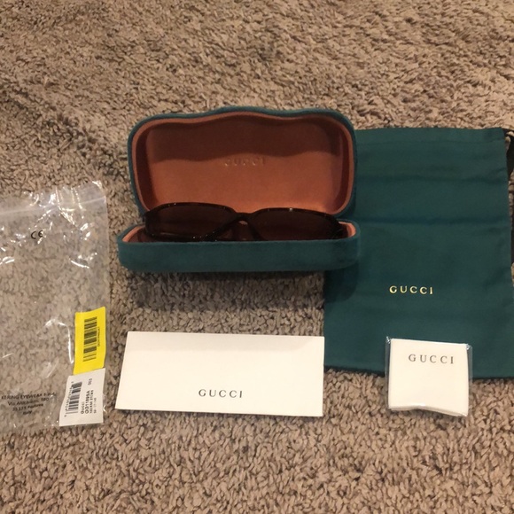 (NWT) Gucci RECTANGULAR FRAME SUNGLASSES Havana brown - Picture 10 of 13